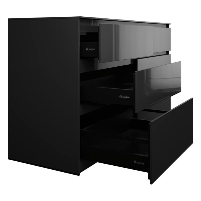 burgbad Lin20 Waschtischunterschrank mit Konsolenplatte 160 cm, 6 Auszüge, Beckenausschnitt rechts