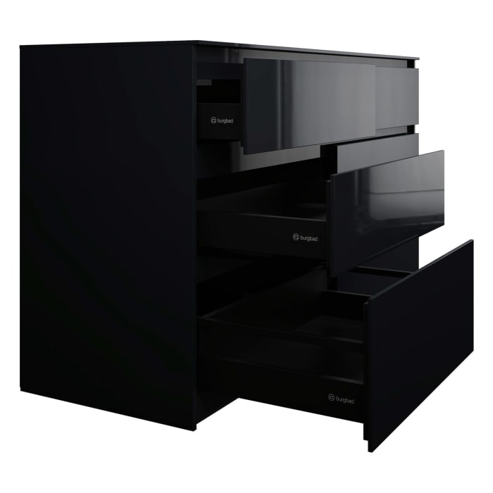 burgbad Lin20 Waschtischunterschrank mit Konsolenplatte 160 cm, 6 Auszüge, Beckenausschnitt rechts