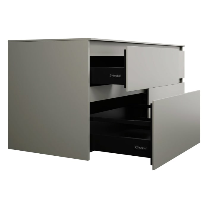 burgbad Lin20 Waschtischunterschrank mit Konsolenplatte 140 cm, 4 Auszüge, Beckenausschnitt links und rechts