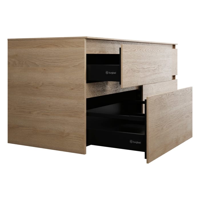 burgbad Lin20 Waschtischunterschrank mit Konsolenplatte 140 cm, 4 Auszüge, Beckenausschnitt links und rechts