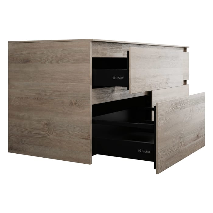 burgbad Lin20 Waschtischunterschrank mit Konsolenplatte 140 cm, 4 Auszüge, Beckenausschnitt links und rechts