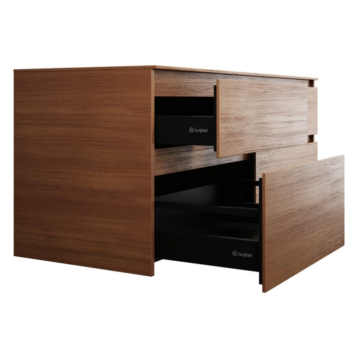 burgbad Lin20 Waschtischunterschrank mit Konsolenplatte 140 cm, 4 Auszüge, Beckenausschnitt links und rechts