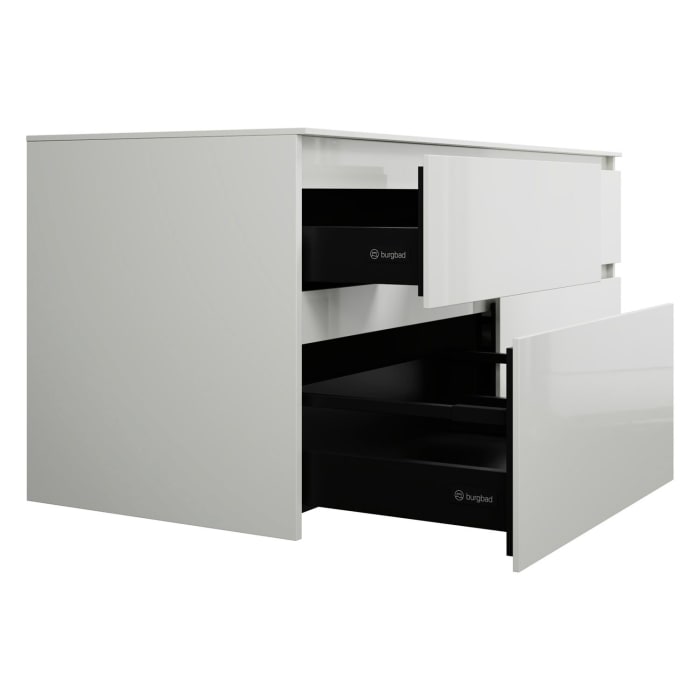 burgbad Lin20 Waschtischunterschrank mit Konsolenplatte 140 cm, 4 Auszüge, Beckenausschnitt links und rechts
