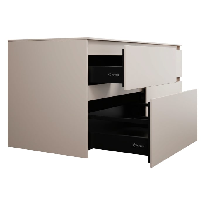 burgbad Lin20 Waschtischunterschrank mit Konsolenplatte 140 cm, 4 Auszüge, Beckenausschnitt links und rechts