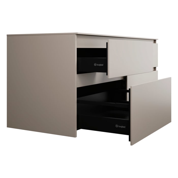 burgbad Lin20 Waschtischunterschrank mit Konsolenplatte 140 cm, 4 Auszüge, Beckenausschnitt links und rechts