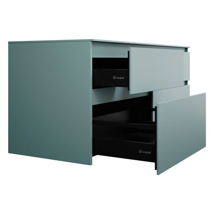 burgbad Lin20 Waschtischunterschrank mit Konsolenplatte 140 cm, 4 Auszüge, Beckenausschnitt links und rechts