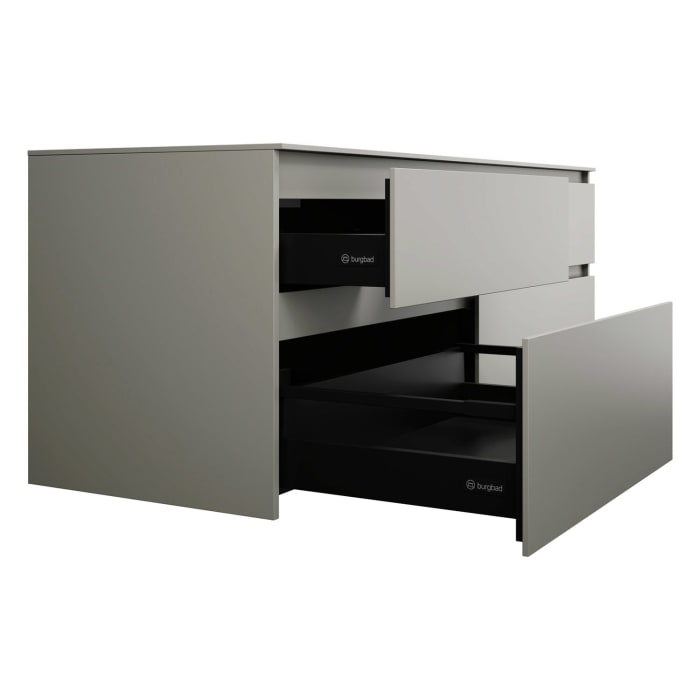 burgbad Lin20 Waschtischunterschrank mit Konsolenplatte 160 cm, 4 Auszüge, Beckenausschnitt links und rechts