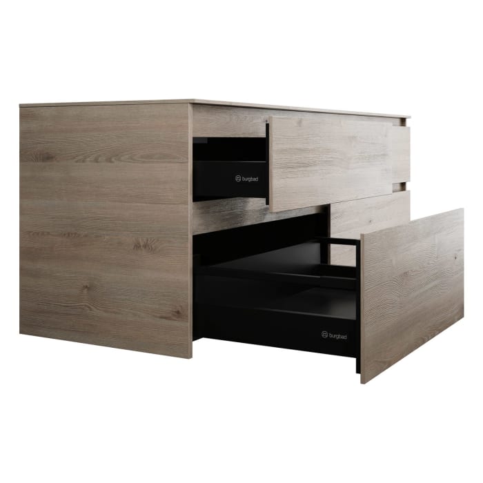 burgbad Lin20 Waschtischunterschrank mit Konsolenplatte 160 cm, 4 Auszüge, Beckenausschnitt links und rechts