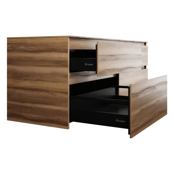 burgbad Lin20 Waschtischunterschrank mit Konsolenplatte 160 cm, 4 Auszüge, Beckenausschnitt links und rechts