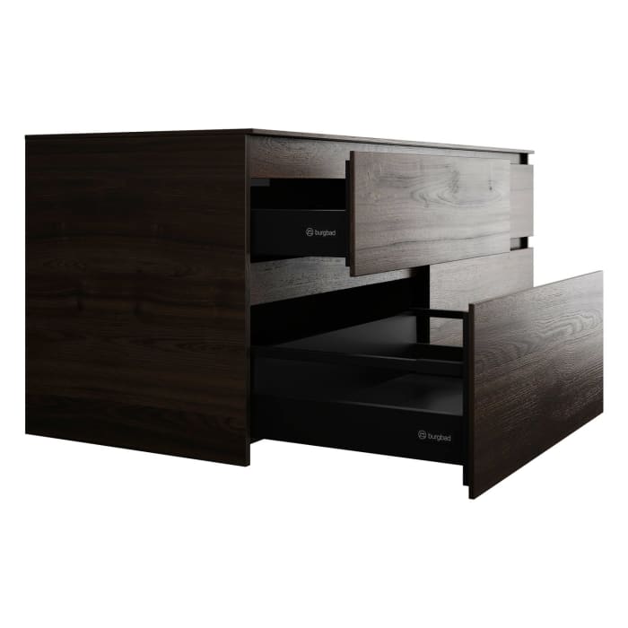 burgbad Lin20 Waschtischunterschrank mit Konsolenplatte 160 cm, 4 Auszüge, Beckenausschnitt links und rechts