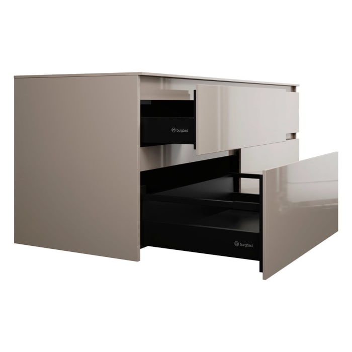 burgbad Lin20 Waschtischunterschrank mit Konsolenplatte 160 cm, 4 Auszüge, Beckenausschnitt links und rechts
