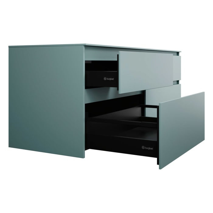 burgbad Lin20 Waschtischunterschrank mit Konsolenplatte 160 cm, 4 Auszüge, Beckenausschnitt links und rechts