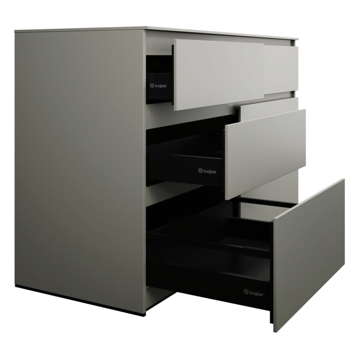 burgbad Lin20 Waschtischunterschrank mit Konsolenplatte 140 cm, 6 Auszüge, Beckenausschnitt links und rechts