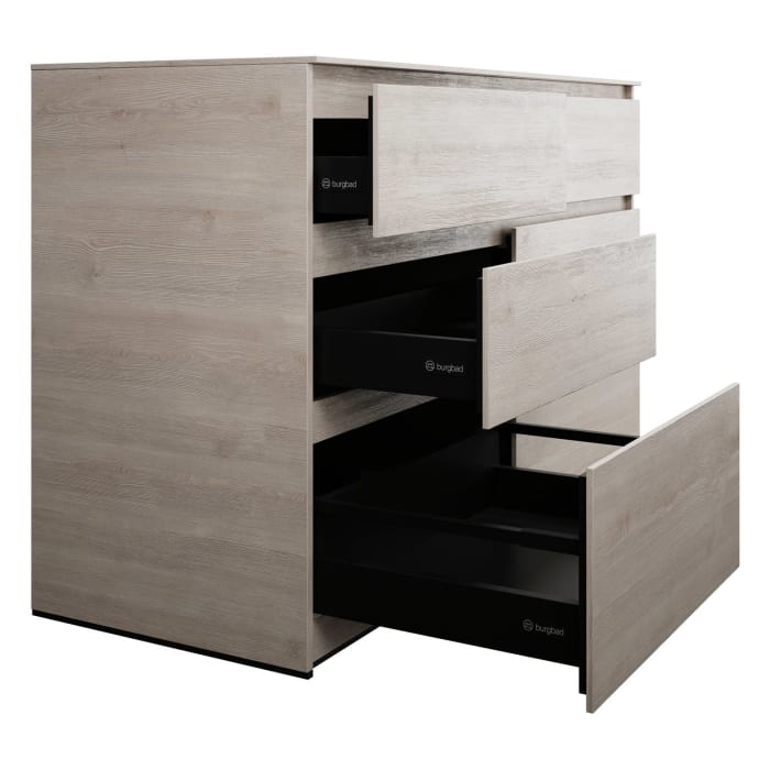 burgbad Lin20 Waschtischunterschrank mit Konsolenplatte 140 cm, 6 Auszüge, Beckenausschnitt links und rechts