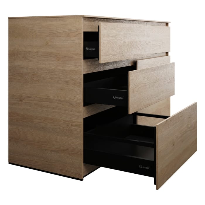 burgbad Lin20 Waschtischunterschrank mit Konsolenplatte 140 cm, 6 Auszüge, Beckenausschnitt links und rechts