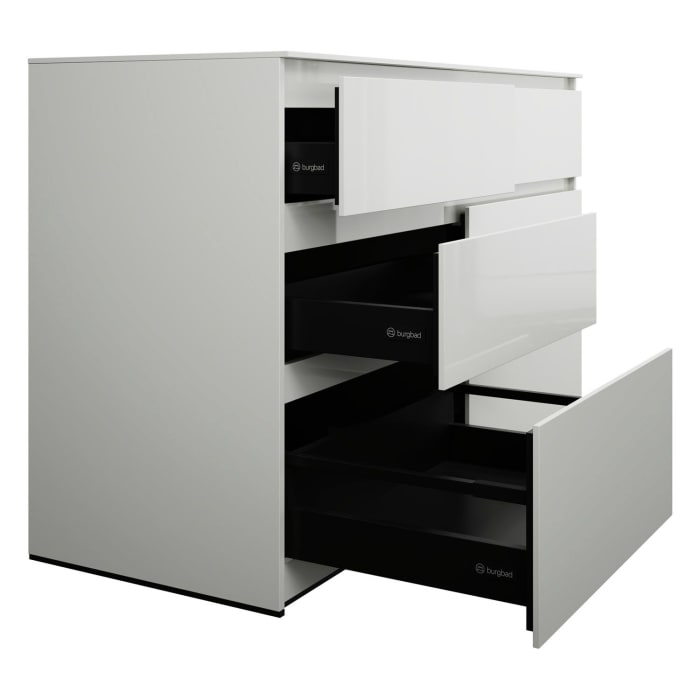 burgbad Lin20 Waschtischunterschrank mit Konsolenplatte 140 cm, 6 Auszüge, Beckenausschnitt links und rechts