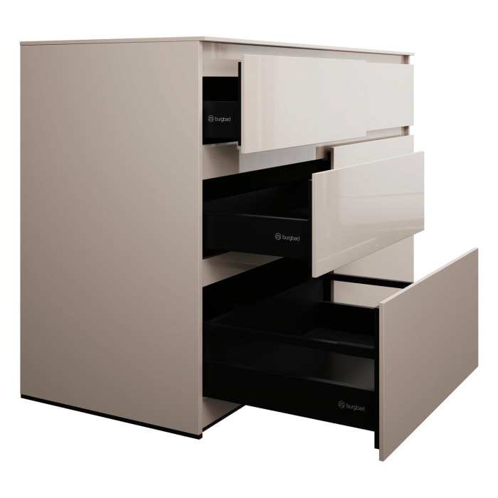 burgbad Lin20 Waschtischunterschrank mit Konsolenplatte 140 cm, 6 Auszüge, Beckenausschnitt links und rechts