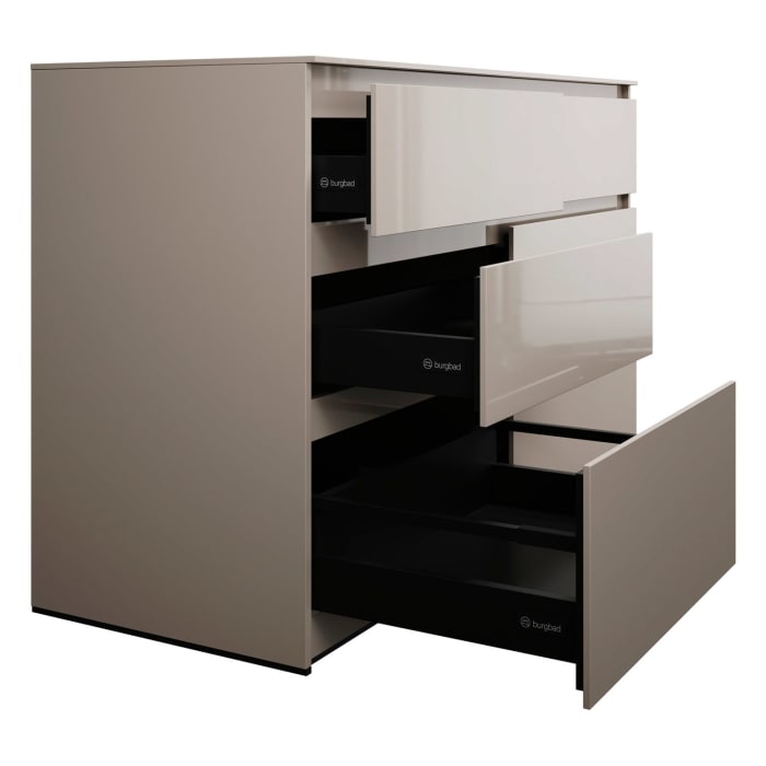 burgbad Lin20 Waschtischunterschrank mit Konsolenplatte 140 cm, 6 Auszüge, Beckenausschnitt links und rechts