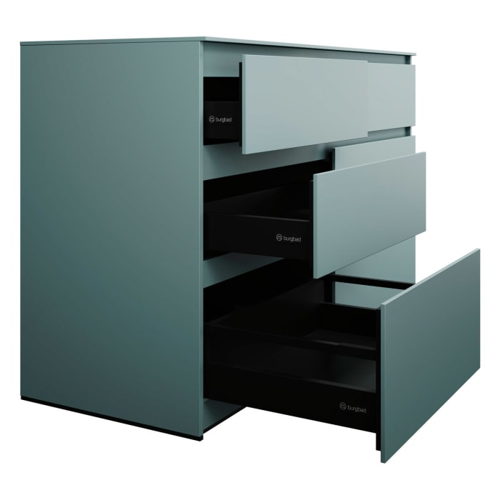 burgbad Lin20 Waschtischunterschrank mit Konsolenplatte 140 cm, 6 Auszüge, Beckenausschnitt links und rechts