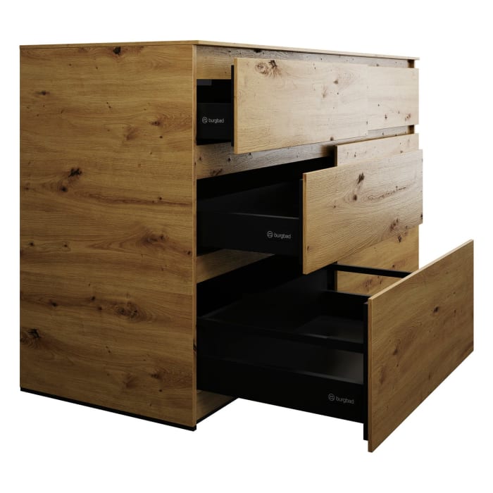 burgbad Lin20 Waschtischunterschrank mit Konsolenplatte 160 cm, 6 Auszüge, Beckenausschnitt links und rechts