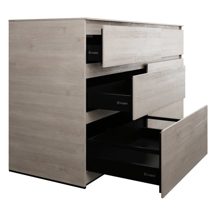 burgbad Lin20 Waschtischunterschrank mit Konsolenplatte 160 cm, 6 Auszüge, Beckenausschnitt links und rechts