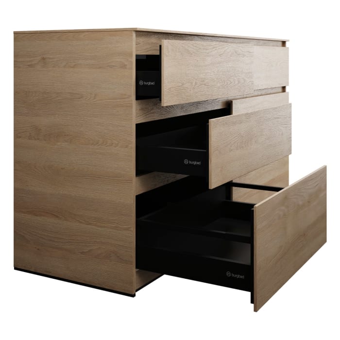 burgbad Lin20 Waschtischunterschrank mit Konsolenplatte 160 cm, 6 Auszüge, Beckenausschnitt links und rechts