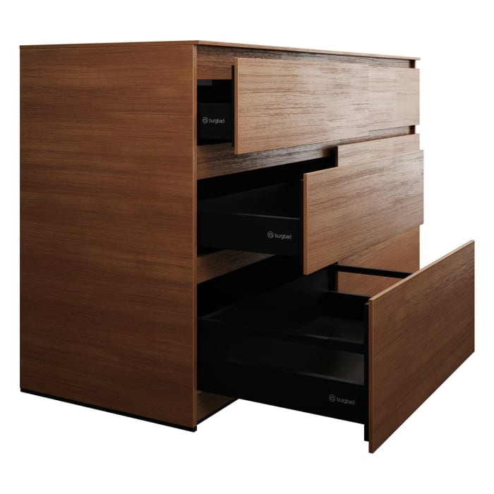 burgbad Lin20 Waschtischunterschrank mit Konsolenplatte 160 cm, 6 Auszüge, Beckenausschnitt links und rechts