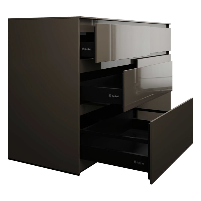 burgbad Lin20 Waschtischunterschrank mit Konsolenplatte 160 cm, 6 Auszüge, Beckenausschnitt links und rechts