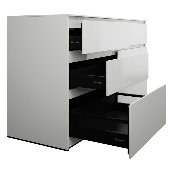 burgbad Lin20 Waschtischunterschrank mit Konsolenplatte 160 cm, 6 Auszüge, Beckenausschnitt links und rechts