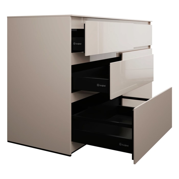 burgbad Lin20 Waschtischunterschrank mit Konsolenplatte 160 cm, 6 Auszüge, Beckenausschnitt links und rechts