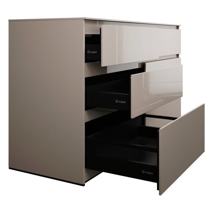 burgbad Lin20 Waschtischunterschrank mit Konsolenplatte 160 cm, 6 Auszüge, Beckenausschnitt links und rechts