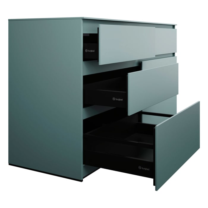 burgbad Lin20 Waschtischunterschrank mit Konsolenplatte 160 cm, 6 Auszüge, Beckenausschnitt links und rechts