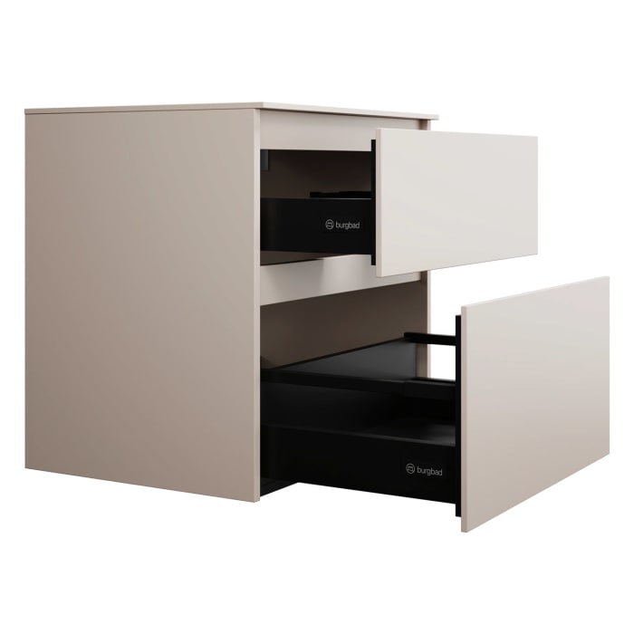 burgbad Lin20 Waschtischunterschrank mit Konsolenplatte 60 cm, 2 Auszüge, Beckenausschnitt mittig