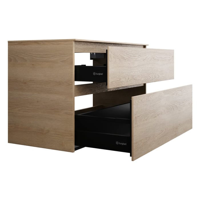 burgbad Lin20 Waschtischunterschrank mit Konsolenplatte 100 cm, 2 Auszüge, Beckenausschnitt mittig