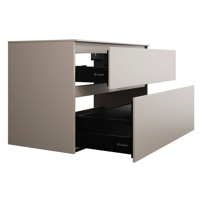 burgbad Lin20 Waschtischunterschrank mit Konsolenplatte 100 cm, 2 Auszüge, Beckenausschnitt mittig