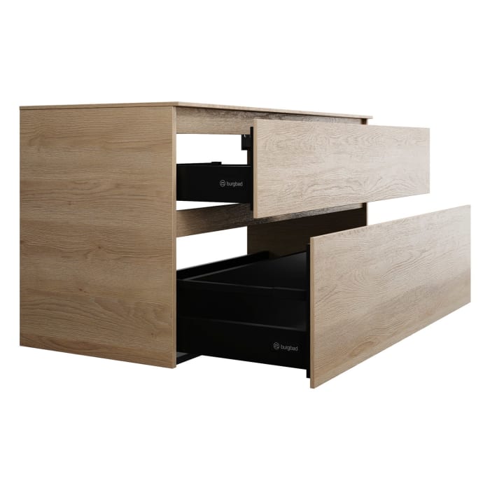 burgbad Lin20 Waschtischunterschrank mit Konsolenplatte 120 cm, 2 Auszüge, Beckenausschnitt mittig