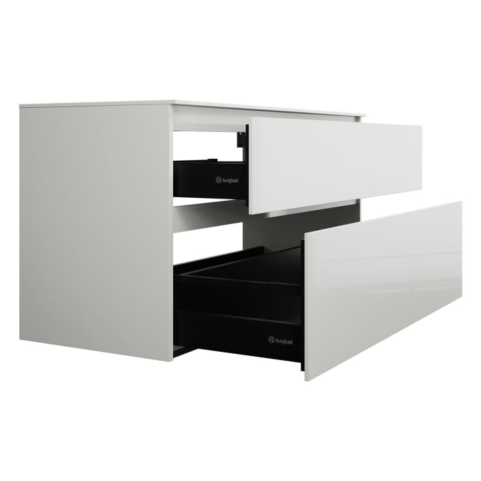 burgbad Lin20 Waschtischunterschrank mit Konsolenplatte 120 cm, 2 Auszüge, Beckenausschnitt mittig