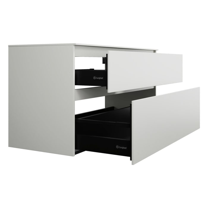 burgbad Lin20 Waschtischunterschrank mit Konsolenplatte 120 cm, 2 Auszüge, Beckenausschnitt mittig