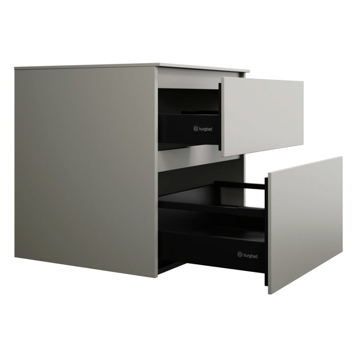 burgbad Lin20 Waschtischunterschrank mit Konsolenplatte 60 cm,  2 Auszüge, Beckenausschnitt mittig