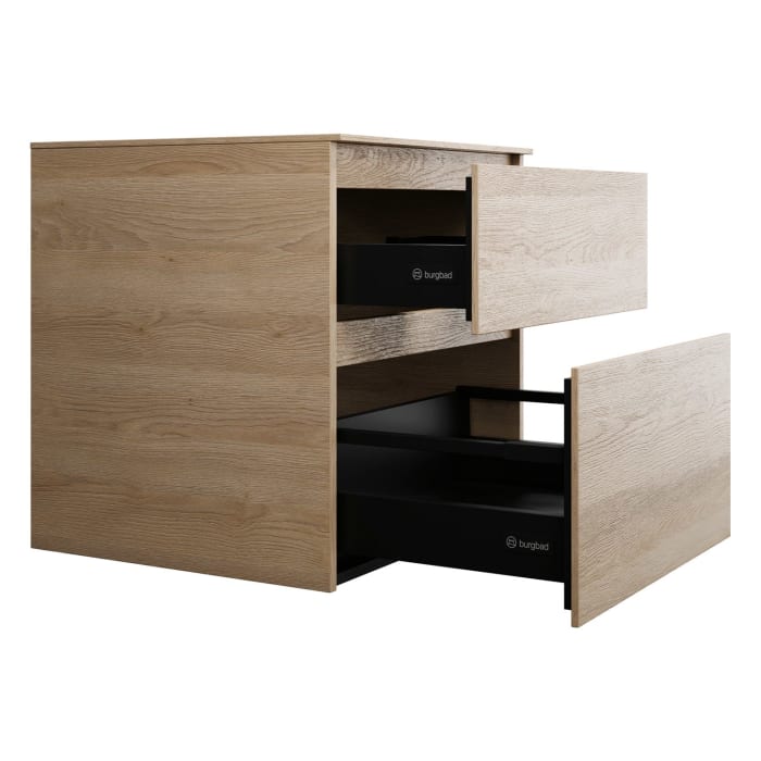 burgbad Lin20 Waschtischunterschrank mit Konsolenplatte 60 cm, 2 Auszüge, Beckenausschnitt mittig