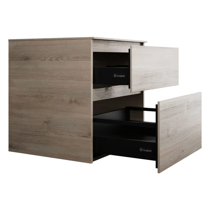 burgbad Lin20 Waschtischunterschrank mit Konsolenplatte 60 cm, 2 Auszüge, Beckenausschnitt mittig