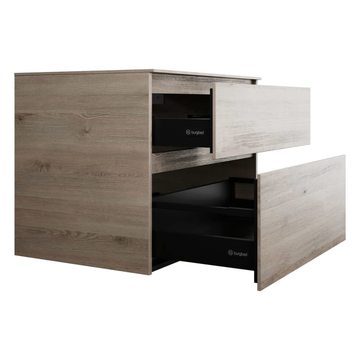 burgbad Lin20 Waschtischunterschrank mit Konsolenplatte 80 cm, 2 Auszüge, Beckenausschnitt mittig