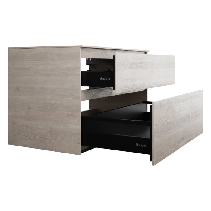 burgbad Lin20 Waschtischunterschrank mit Konsolenplatte 100 cm, 2 Auszüge, Beckenausschnitt mittig