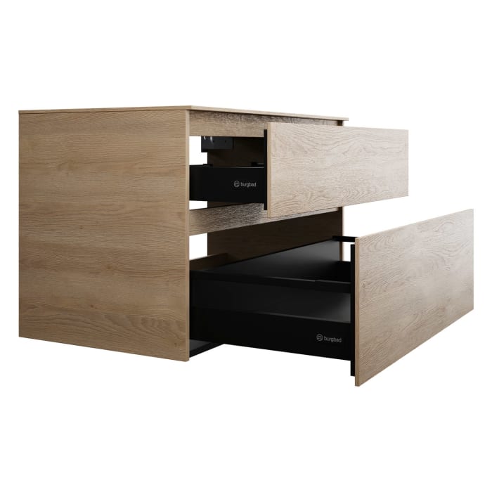 burgbad Lin20 Waschtischunterschrank mit Konsolenplatte 100 cm, 2 Auszüge, Beckenausschnitt mittig