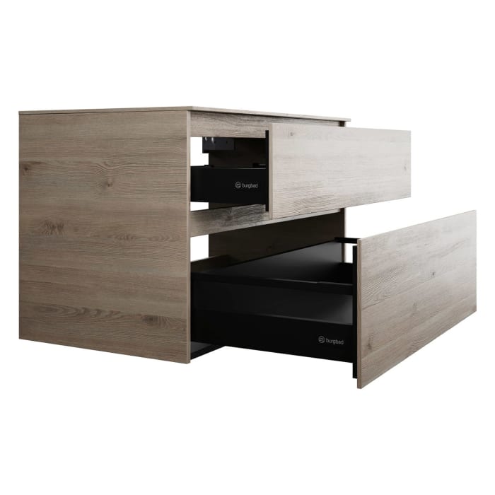 burgbad Lin20 Waschtischunterschrank mit Konsolenplatte 100 cm, 2 Auszüge, Beckenausschnitt mittig