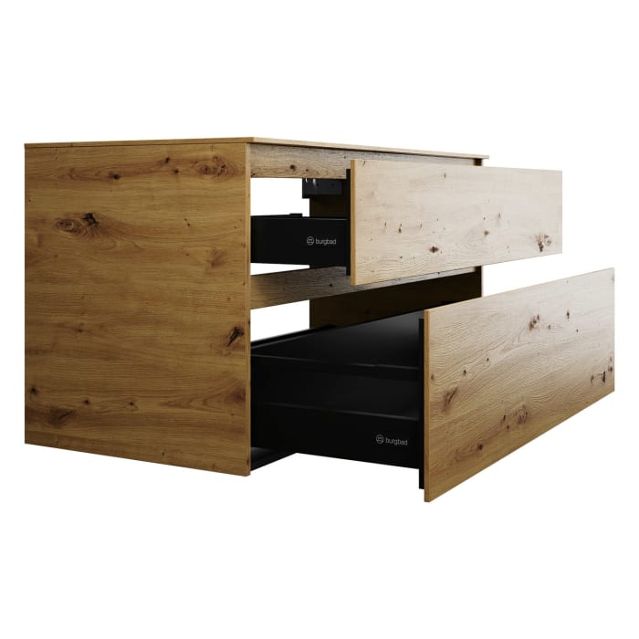 burgbad Lin20 Waschtischunterschrank mit Konsolenplatte 120 cm, 2 Auszüge, Beckenausschnitt mittig