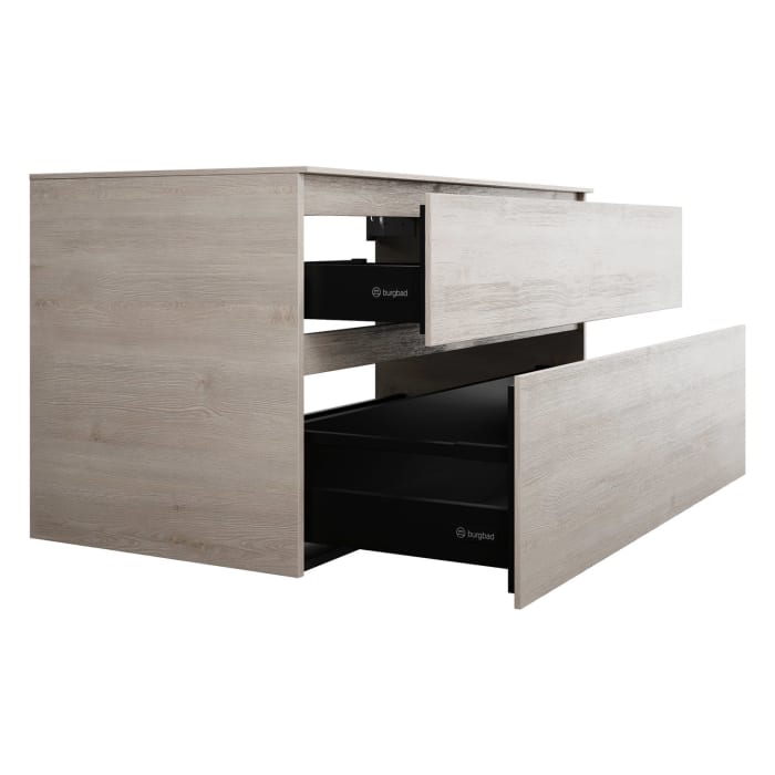 burgbad Lin20 Waschtischunterschrank mit Konsolenplatte 120 cm, 2 Auszüge, Beckenausschnitt mittig