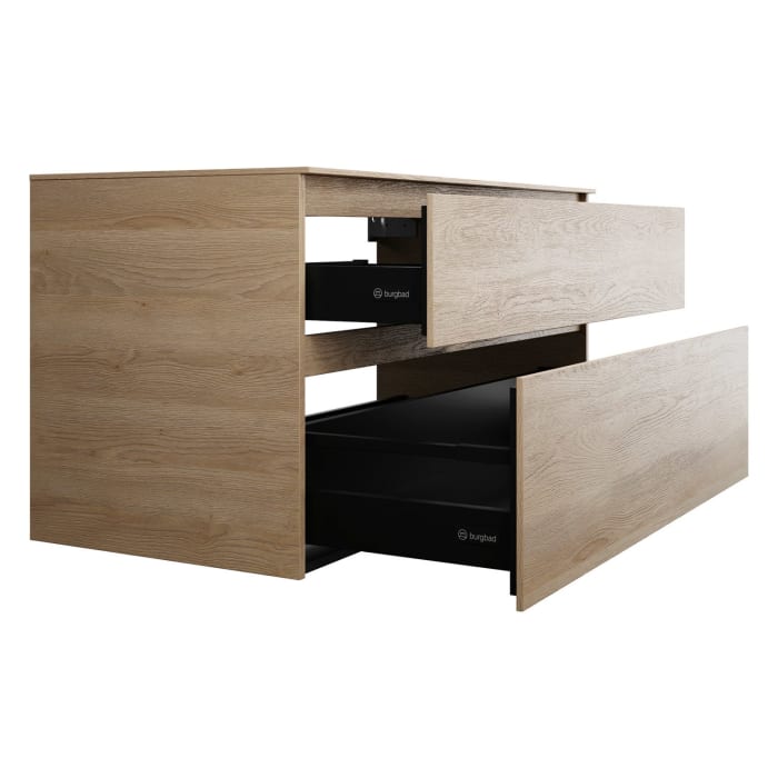 burgbad Lin20 Waschtischunterschrank mit Konsolenplatte 120 cm, 2 Auszüge, Beckenausschnitt mittig