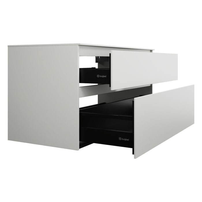 burgbad Lin20 Waschtischunterschrank mit Konsolenplatte 120 cm, 2 Auszüge, Beckenausschnitt mittig