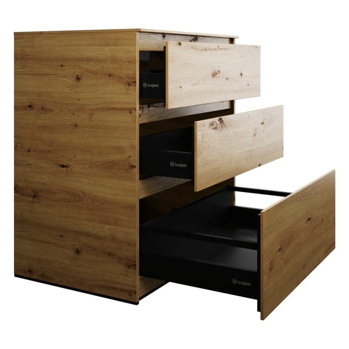 burgbad Lin20 Waschtischunterschrank mit Konsolenplatte 80 cm, 3 Auszüge, Beckenausschnitt mittig